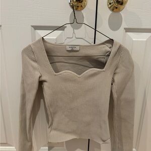 Babaton Beige Ribbed Long Sleeve Top